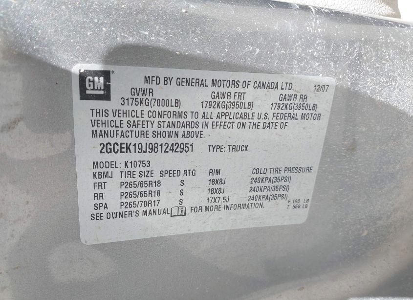 Photo 9 of 2008 Chevrolet Silverado 1500 LT1 (VIN 2GCEK19J981242951)