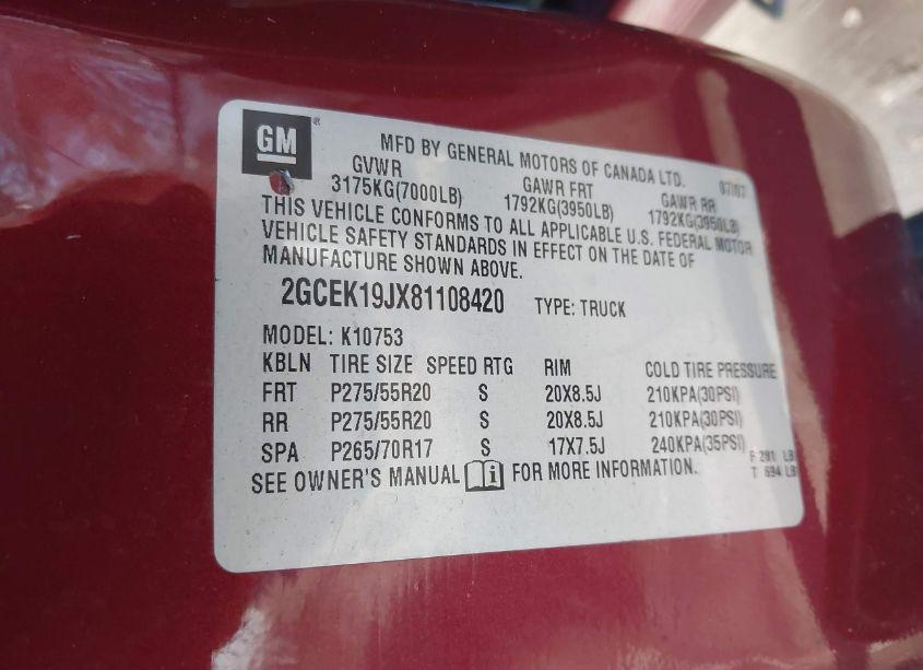 Photo 9 of 2008 Chevrolet Silverado 1500 LT2 (VIN 2GCEK19JX81108420)