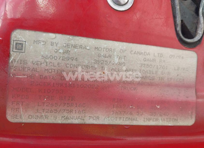 Photo 9 of 1995 Chevrolet Gmt-400 K1500 (VIN 2GCEK19K1S1102022)