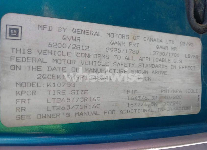 Photo 9 of 1993 Chevrolet Gmt-400 K1500 (VIN 2GCEK19K9P1248241)