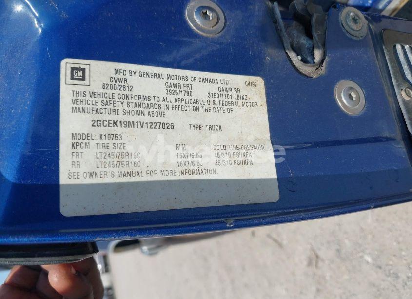 Photo 9 of 1997 Chevrolet K1500 FLEETSIDE (VIN 2GCEK19M1V1227026)