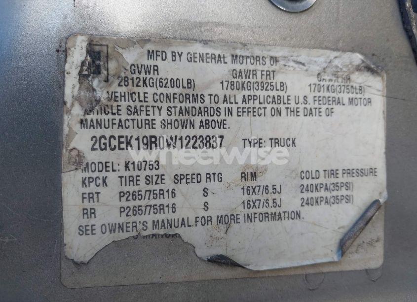 Photo 9 of 1998 Chevrolet K1500 FLEETSIDE (VIN 2GCEK19R0W1223837)