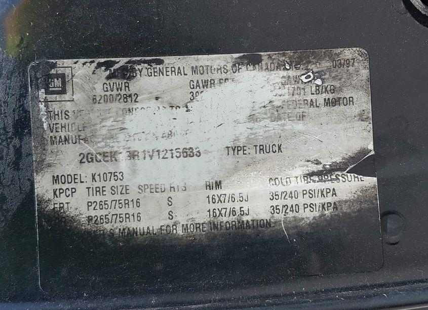 Photo 9 of 1997 Chevrolet K1500 FLEETSIDE (VIN 2GCEK19R1V1215633)