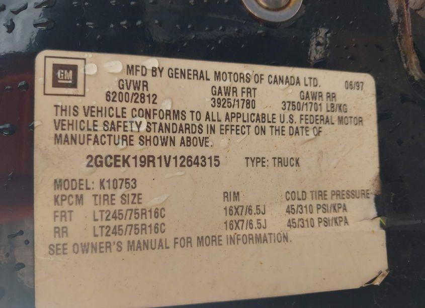 Photo 9 of 1997 Chevrolet K1500 FLEETSIDE (VIN 2GCEK19R1V1264315)