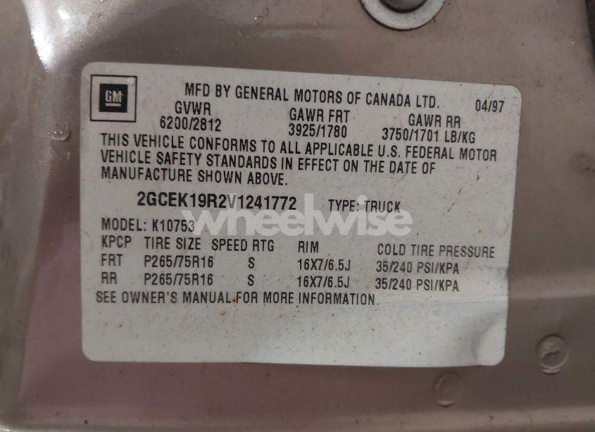 Photo 9 of 1997 Chevrolet K1500 FLEETSIDE (VIN 2GCEK19R2V1241772)