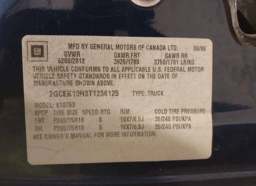 Photo 9 of 1996 Chevrolet Gmt-400 K1500 (VIN 2GCEK19R3T1236125)