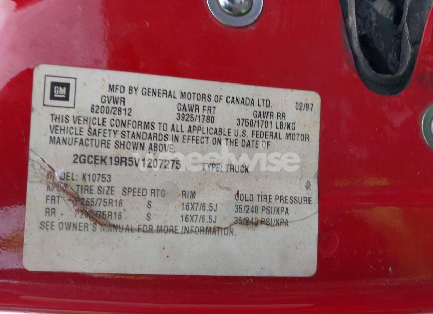 Photo 9 of 1997 Chevrolet K1500 FLEETSIDE (VIN 2GCEK19R5V1207275)