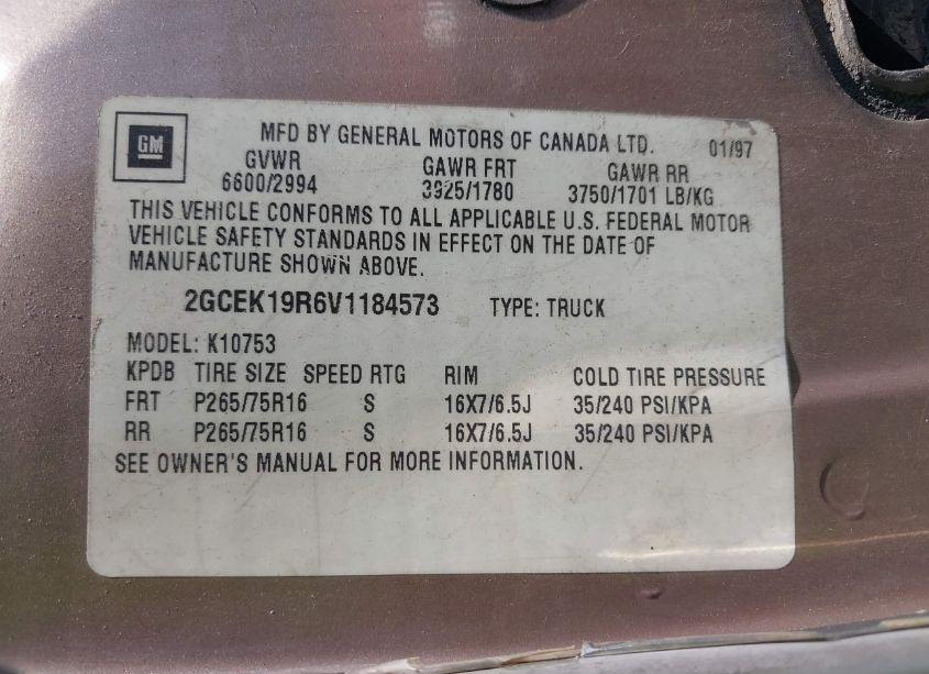 Photo 9 of 1997 Chevrolet K1500 FLEETSIDE (VIN 2GCEK19R6V1184573)