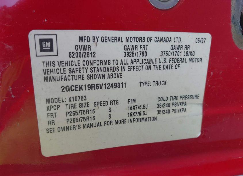 Photo 9 of 1997 Chevrolet K1500 FLEETSIDE (VIN 2GCEK19R6V1249311)