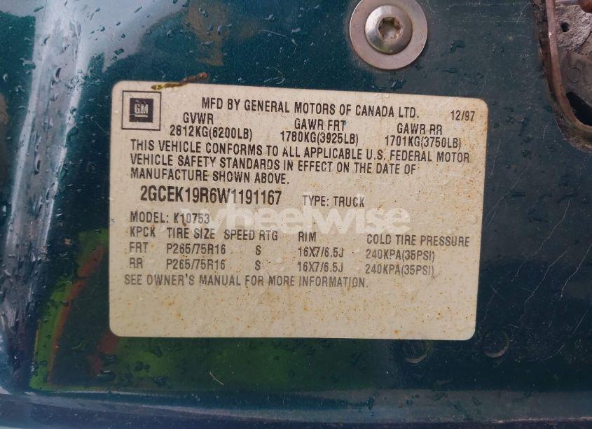 Photo 9 of 1998 Chevrolet K1500 FLEETSIDE (VIN 2GCEK19R6W1191167)