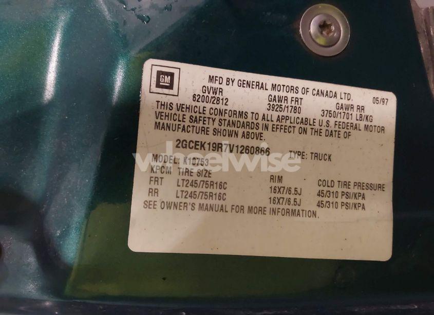 Photo 9 of 1997 Chevrolet K1500 FLEETSIDE (VIN 2GCEK19R7V1260866)