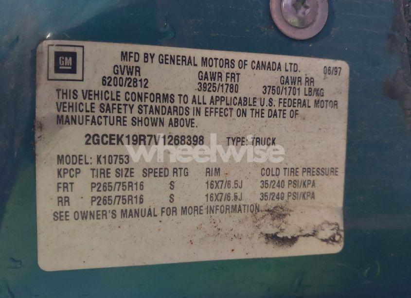 Photo 9 of 1997 Chevrolet K1500 FLEETSIDE (VIN 2GCEK19R7V1268398)