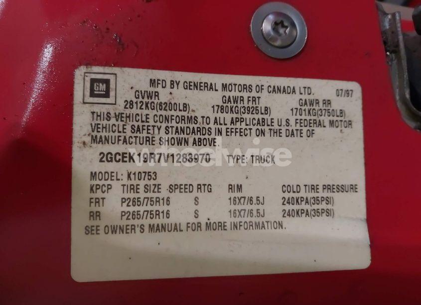 Photo 9 of 1997 Chevrolet K1500 FLEETSIDE (VIN 2GCEK19R7V1283970)