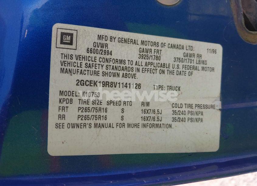 Photo 9 of 1997 Chevrolet K1500 FLEETSIDE (VIN 2GCEK19R8V1141126)