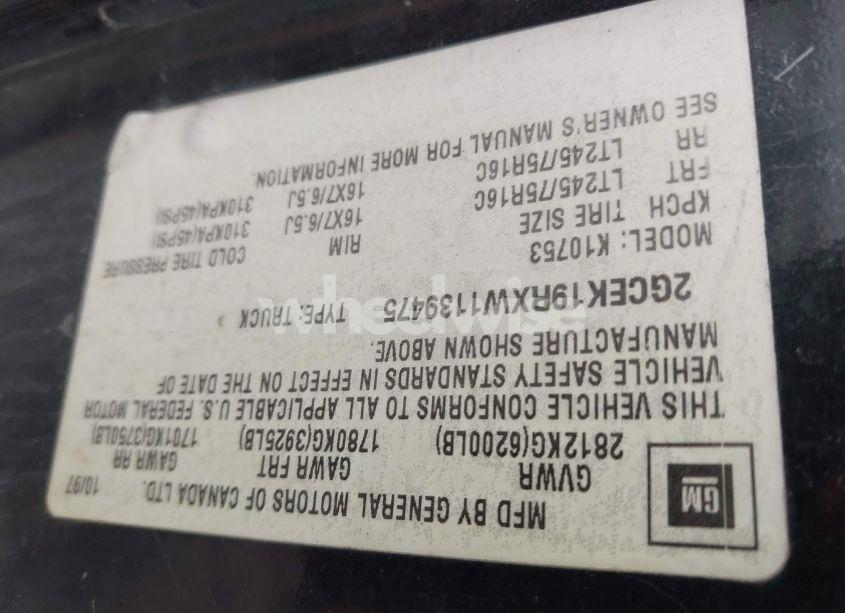 Photo 9 of 1998 Chevrolet K1500 FLEETSIDE (VIN 2GCEK19RXW1139475)