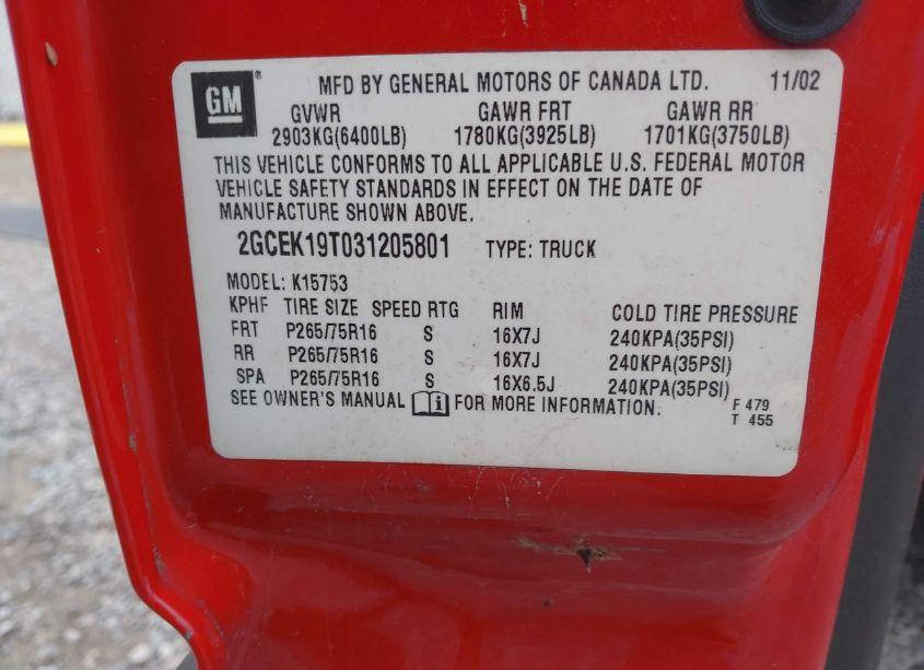 Photo 9 of 2003 Chevrolet Silverado 1500 LS (VIN 2GCEK19T031205801)