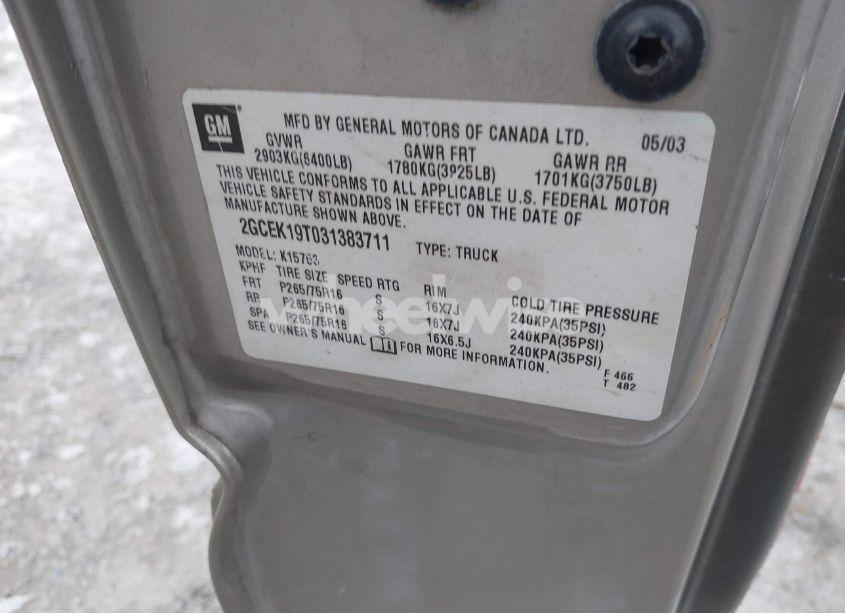 Photo 9 of 2003 Chevrolet Silverado 1500 LS (VIN 2GCEK19T031383711)