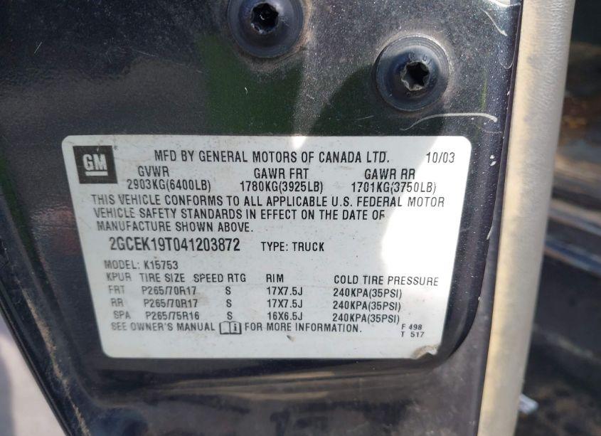 Photo 9 of 2004 Chevrolet Silverado 1500 LT (VIN 2GCEK19T041203872)