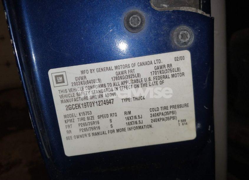 Photo 9 of 2000 Chevrolet Silverado 1500 LS (VIN 2GCEK19T0Y1274947)