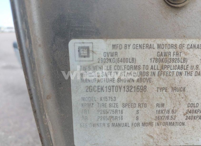 Photo 9 of 2000 Chevrolet Silverado 1500 LT (VIN 2GCEK19T0Y1321698)