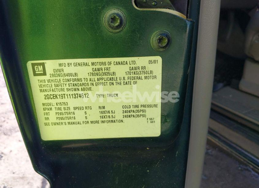 Photo 9 of 2001 Chevrolet Silverado 1500 LS (VIN 2GCEK19T111374612)