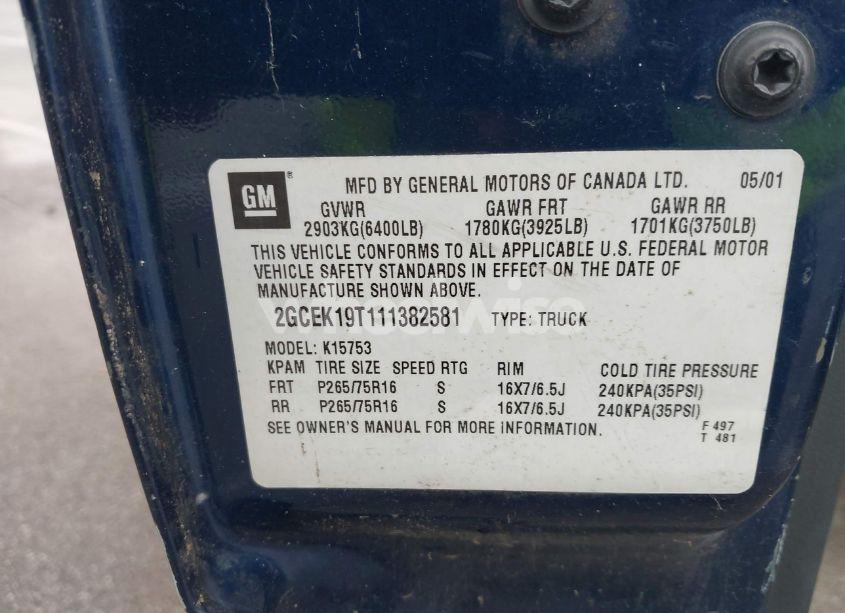 Photo 9 of 2001 Chevrolet Silverado 1500 LS (VIN 2GCEK19T111382581)