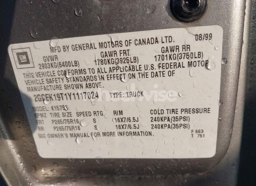 Photo 9 of 2000 Chevrolet Silverado 1500 LT (VIN 2GCEK19T1Y1117024)