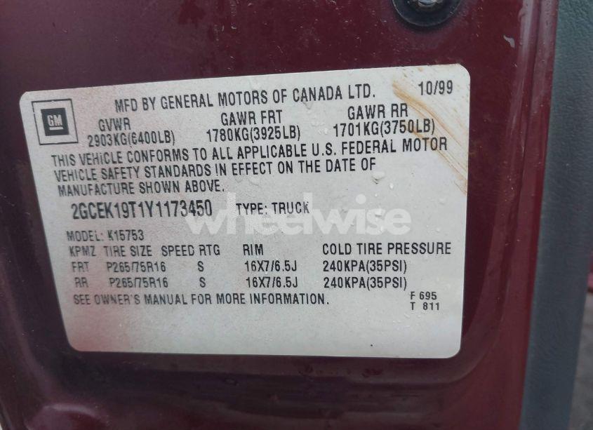 Photo 9 of 2000 Chevrolet Silverado 1500 LT (VIN 2GCEK19T1Y1173450)