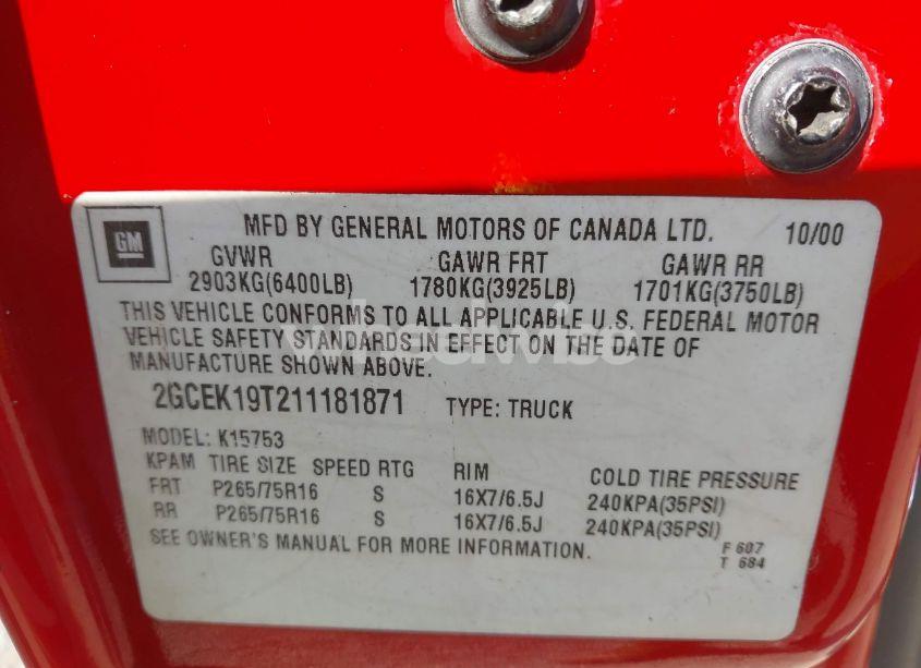 Photo 9 of 2001 Chevrolet Silverado 1500 LS (VIN 2GCEK19T211181871)