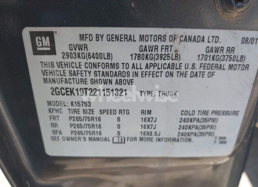 Photo 9 of 2002 Chevrolet Silverado 1500 LS (VIN 2GCEK19T221151321)