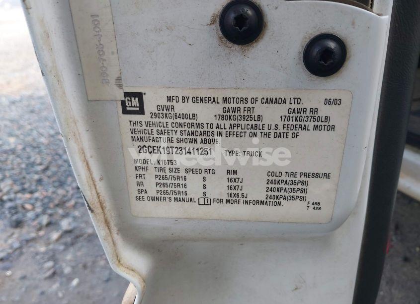 Photo 9 of 2003 Chevrolet Silverado 1500 LS (VIN 2GCEK19T231411251)