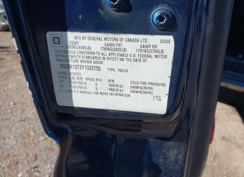 Photo 9 of 2000 Chevrolet Silverado 1500 LS (VIN 2GCEK19T2Y1322755)