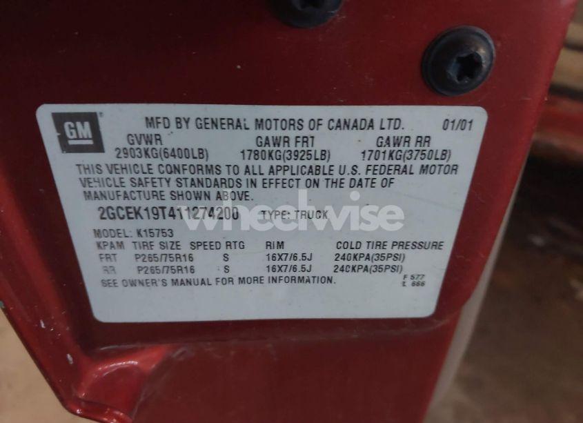 Photo 9 of 2001 Chevrolet Silverado 1500 LS (VIN 2GCEK19T411274200)