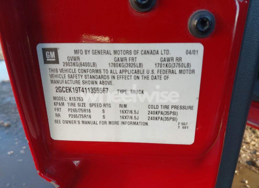 Photo 9 of 2001 Chevrolet Silverado 1500 LS (VIN 2GCEK19T411355567)