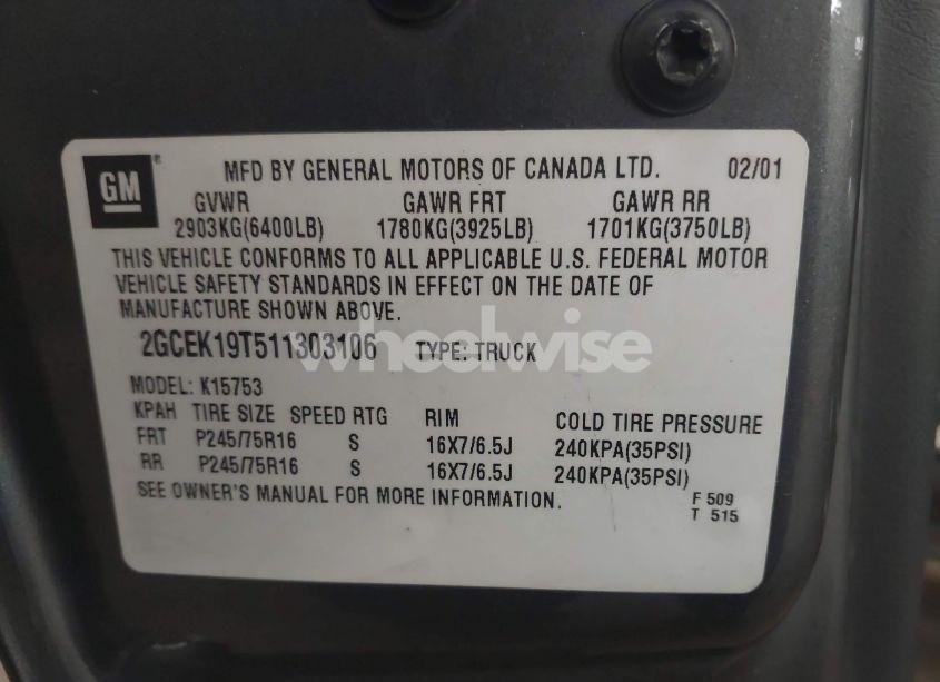 Photo 9 of 2001 Chevrolet Silverado 1500 LS (VIN 2GCEK19T511303106)