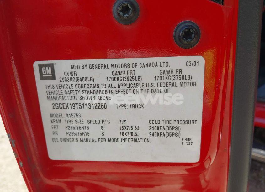 Photo 9 of 2001 Chevrolet Silverado 1500 LS (VIN 2GCEK19T511312260)