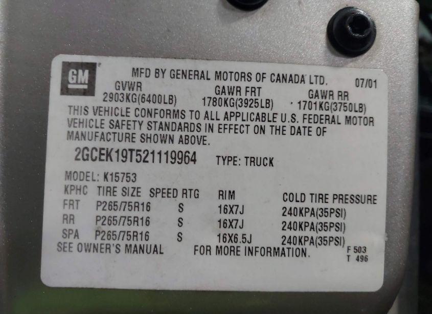 Photo 9 of 2002 Chevrolet Silverado 1500 LS (VIN 2GCEK19T521119964)