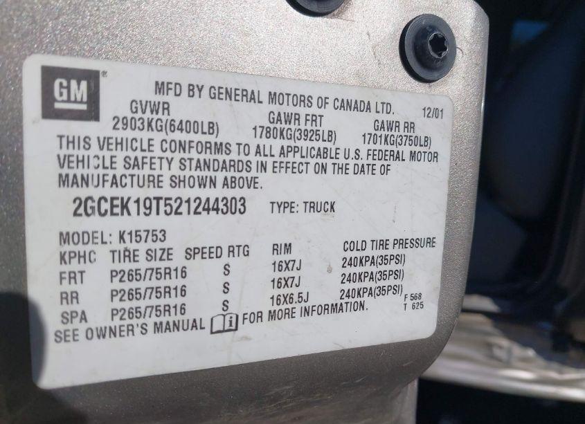 Photo 9 of 2002 Chevrolet Silverado 1500 LT (VIN 2GCEK19T521244303)