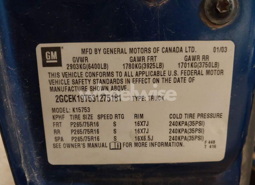 Photo 9 of 2003 Chevrolet Silverado 1500 LS (VIN 2GCEK19T531275181)