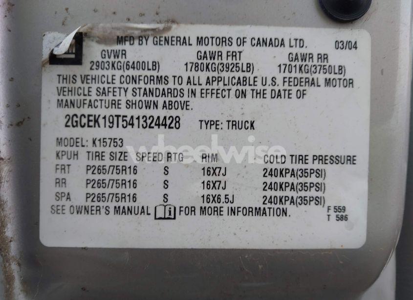 Photo 9 of 2004 Chevrolet Silverado 1500 Z71 (VIN 2GCEK19T541324428)