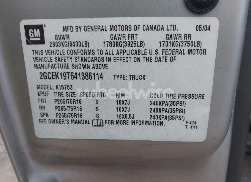 Photo 9 of 2004 Chevrolet Silverado 1500 Z71 (VIN 2GCEK19T641386114)