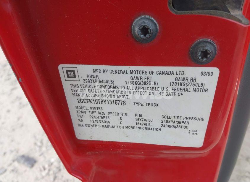 Photo 9 of 2000 Chevrolet Silverado 1500 LS (VIN 2GCEK19T6Y1316778)