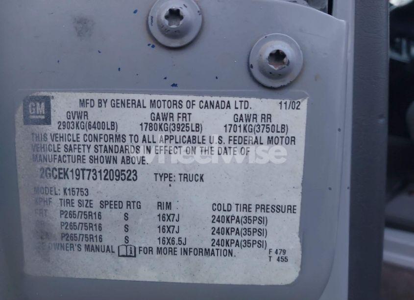 Photo 9 of 2003 Chevrolet Silverado 1500 LS (VIN 2GCEK19T731209523)