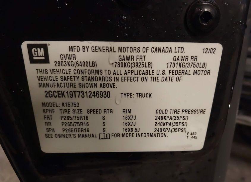 Photo 9 of 2003 Chevrolet Silverado 1500 LS (VIN 2GCEK19T731246930)