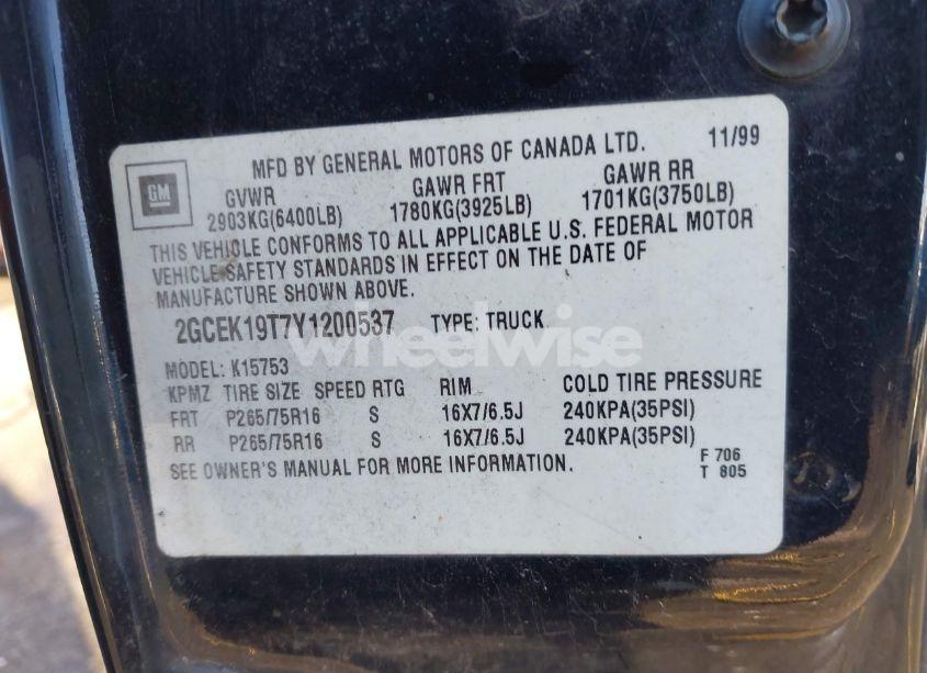 Photo 9 of 2000 Chevrolet Silverado 1500 LS (VIN 2GCEK19T7Y1200537)