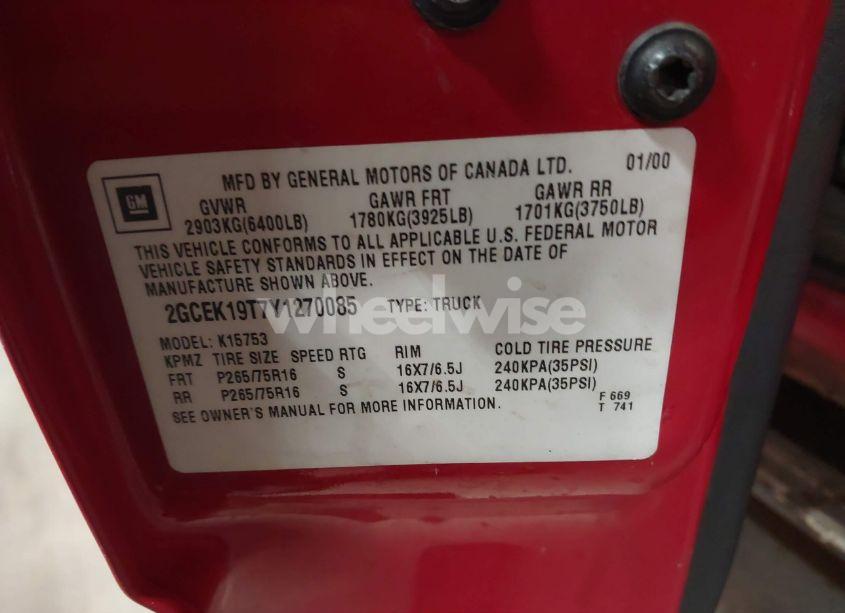 Photo 9 of 2000 Chevrolet Silverado 1500 LT (VIN 2GCEK19T7Y1270085)