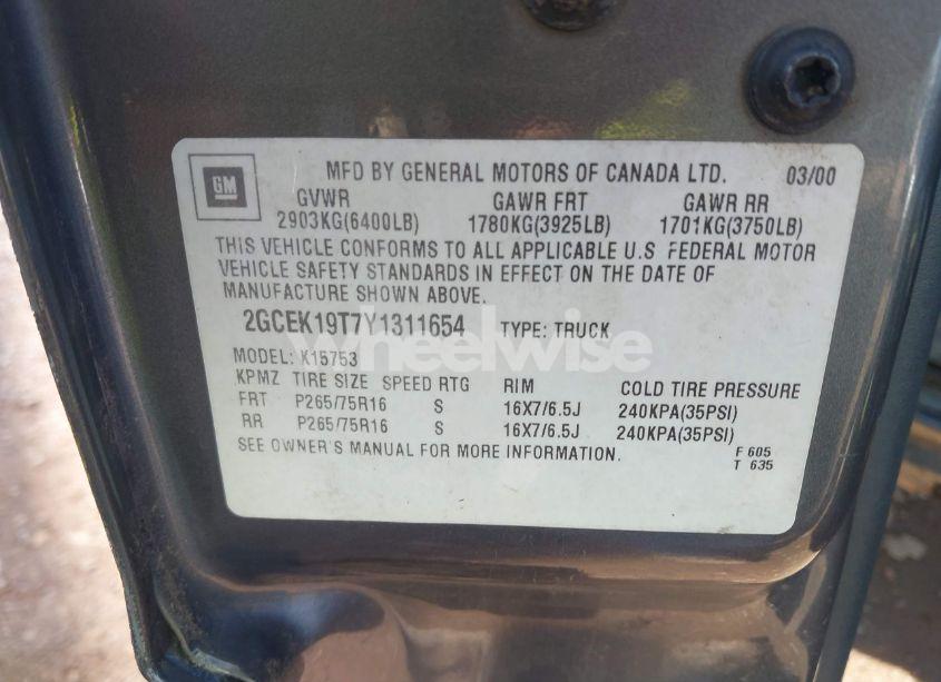 Photo 9 of 2000 Chevrolet Silverado 1500 LS (VIN 2GCEK19T7Y1311654)