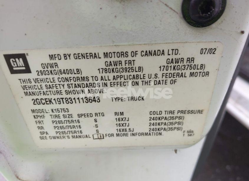 Photo 9 of 2003 Chevrolet Silverado 1500 LS (VIN 2GCEK19T831113643)