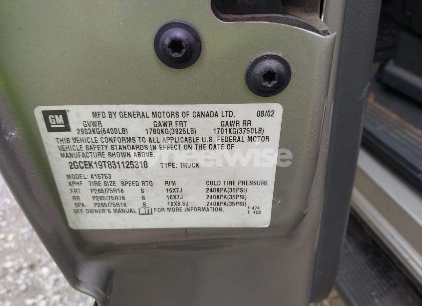Photo 9 of 2003 Chevrolet Silverado 1500 LS (VIN 2GCEK19T831125310)