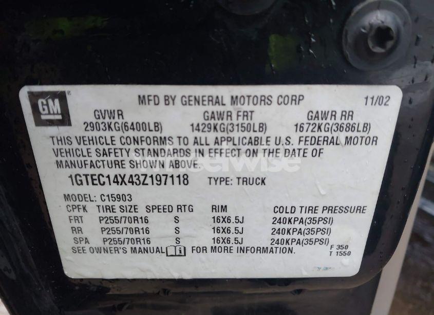 Photo 9 of 2003 Chevrolet Silverado 1500 LT (VIN 2GCEK19T831188987)